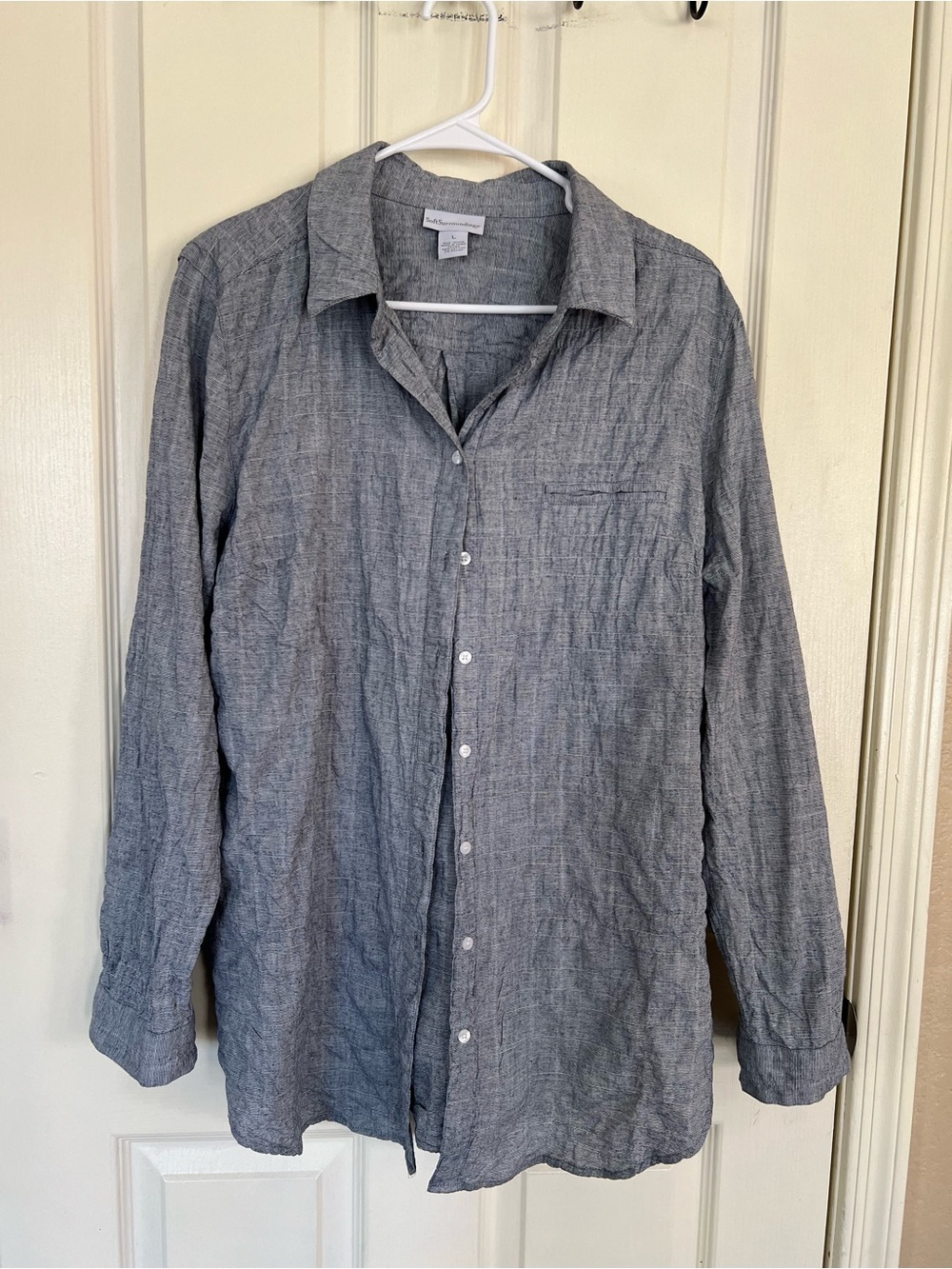 Soft Surroundings Gray Cotton Button Front Shirt Womens Large Lightweight